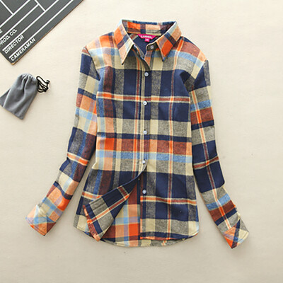 

Hot Sale Autumn Winter Ladies Female Casual Cotton Lapel Long-Sleeve Plaid Shirt Women Slim Outerwear Blouse Tops Clothing