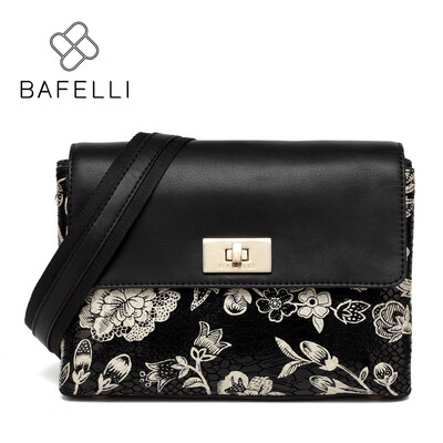 

BAFELLI 2017 split leather shoulder bag vintage flowers pattern for women crossbody bag bolsa mujer women messenger bag