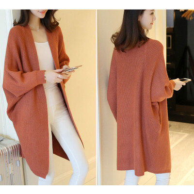 

2017 autumn and winter clothing in the long paragraph cardigan coat loose women bat sleeves sweater pocket sweater