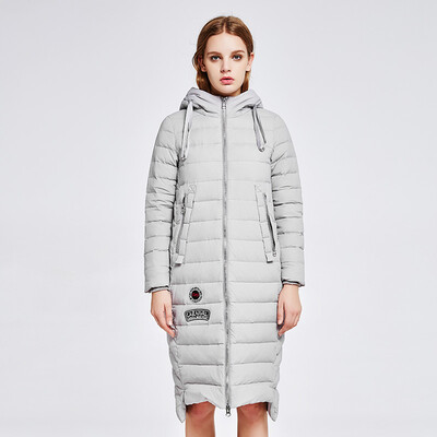 

Miss snow in the long section of the hooded thin profile profile down jacket X1601732 Hao Lian ash | 8109 180