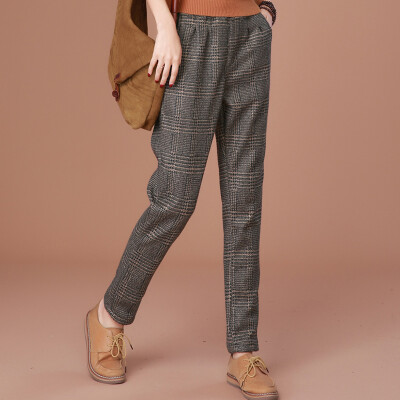 

City plus CIYPLUS 2017 winter new ladies plus velvet pants warm big yards lattice thickening woolen harem casual pants CWKX179166 thousands of birds grid