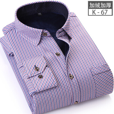 

Business Casual Men Long Sleeve Shirt Winter Silm Fit Lattice Keep Warm Stitching Color