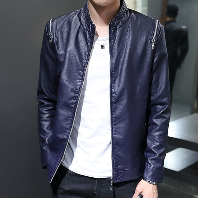 

2017 new men's leather dress Slim handsome youth thin leather jacket as gift for men