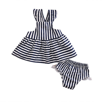 

Newborn Baby Girls Summer Sunsuit Striped Backless Dress Briefs Outfits Clothes