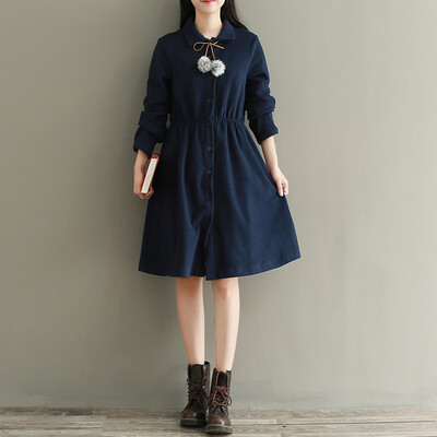 

City plus CITYPLUS 2017 autumn&winter new women&39s literature retro tweed Slim long-sleeved dress skirt long section dress CWQZ178460 Navy blue M