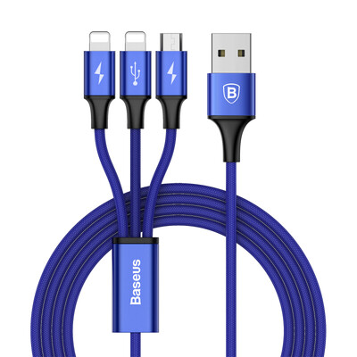 

Кабель Baseus 3-в-1 Lightning/Micro USB/Type-C для зарядки и передачи данных,Синий