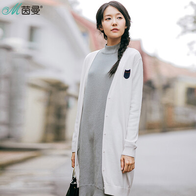 

Yan Man INMAN 2017 autumn new V-neck wild leisure long cardigan sweater coat female 1873131415 white white