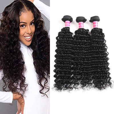 

Fine Plus Peruvian Virgin Human Hair Deep Wave 3 Bundles 100% Unprocessed Human Hair Weave Mixed Length Natural Color (14 16 18)