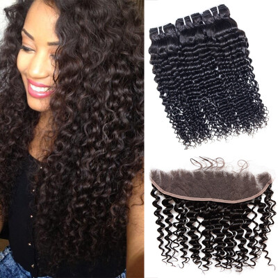 

3 Bundles With Lace Frontal Closure 13X4 Cheap Malaysian Unprocessed Virgin Human Hair Weave Deep Wave