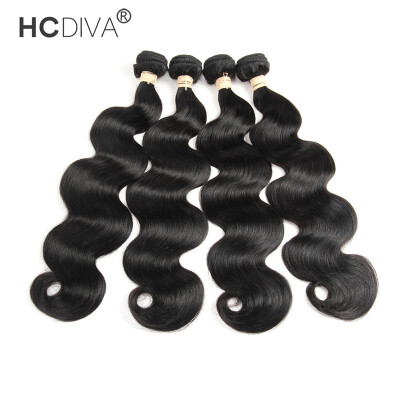 

Body Wave 4 Bundles / Lot Peruvian Virgin Human Hair Weave Bundles Body Wave Natural Black 8-28 inch HCDIVA Hair Products