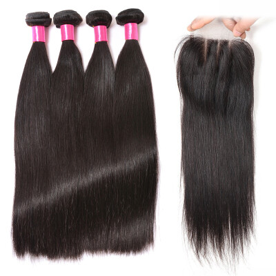 

BHF Hair 4 Bundles With Closure Malaysian Virgin Hair Straight Deal 100 Unprocessed Human Hair Weave 8-32 Inches Dyeable&Bleachab