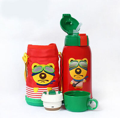 

Cartoon Cute Child Cup Insulation Cup With Straw Stainless Steel Water Bottle Tragedy Bear Baby Cup