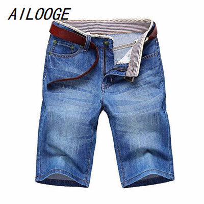 

ClassDim Mens Denim Shorts Good Quality Short Jeans Men Cotton Solid Straight Short Jeans Male Blue Casual Short Jeans