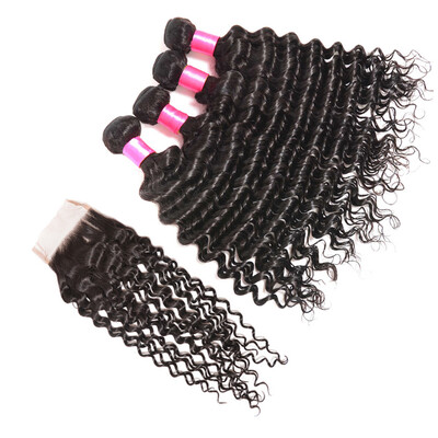 

BHF Hair Virgin Hair 4 Bundles With Closure 8A Brazilian Deep Curly Virgin Hair Free Shipping