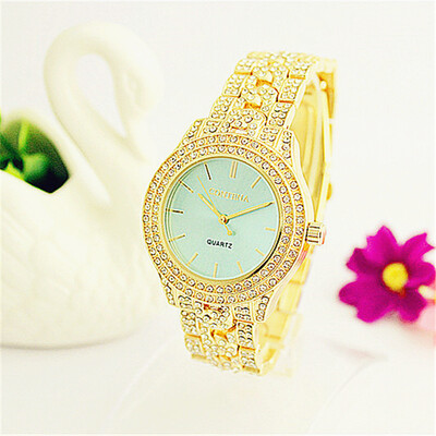 

Luxury Royal Style Ladies Gold Quartz Watches CONTENA Full Rhinestones Women Elegant Wristwatches Crystal Dress Watch