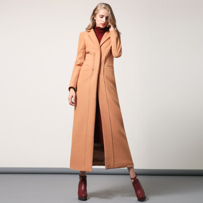 

DF · RS Solid color long woolen coat female 2017 autumn and winter European and American style self-cultivation knee-length coat