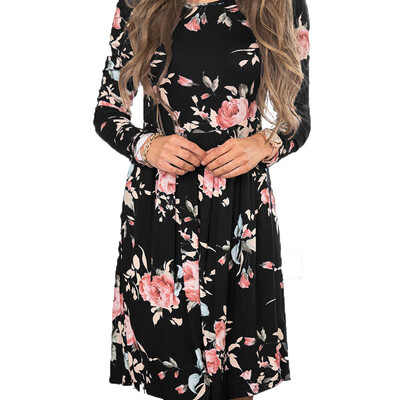 

2017 Autumn printing Slim large pendulum multi-color long-sleeved dress
