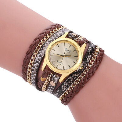 

2017 New Fashion Womens Casual Vintage Multilayer Wristwatch Weave Wrap Rivet Leather Bracelet Wrist Watch