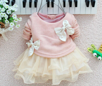 

Infant Baby Girls Dress Knit Sweater Tops Bow Tulle Dresses Outfits XMAS Costume