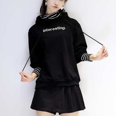 

City plus CITYPLUS 2017 autumn&winter new women&39s literary&artistic wild stitching two-piece hooded long-sleeved jacket letter printing sweater CWWY178556 black M