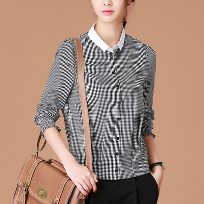 

City plus CITYPLUS 2017 autumn&winter new women&39s fashion wild long-sleeved shirt shirt loose plaid shirt CWCS178569 fine black