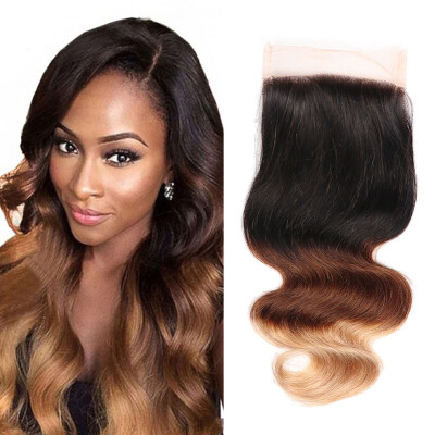 

1 Pcs 44 Lace Closure Ombre body Wave Hair Brazilian Virgin Human Hair Extensions body wave Lace Closure