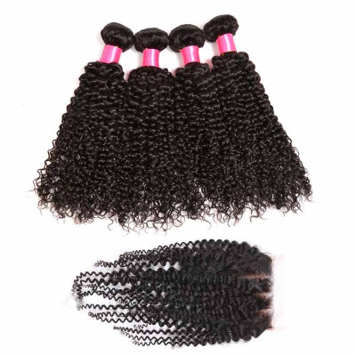 

Peruvian Afro Kinky Curly Virgin Hair Bundles With Closure Human Hair Extensions