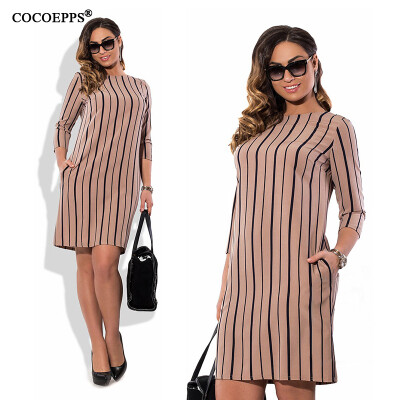 

COCOEPPS Autumn summer Striped women dresses big size NEW 2017 plus size women clothing Straight dress Casual Work Office dress