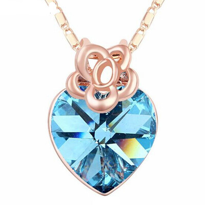

Heart Pendants Jewelry For Women Rose Golr Color Austrian Crystal Necklace High Quality Anniversary Gift .16663