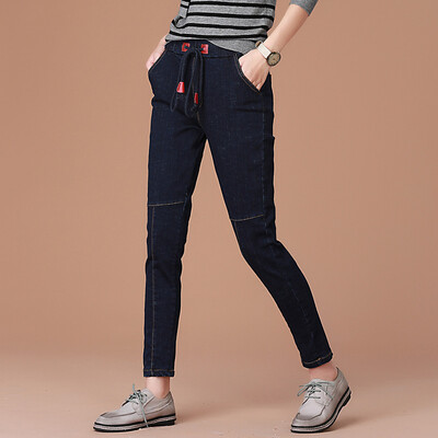 

City plus CITYPLUS 2017 autumn&winter new women&39s fashionable loosened waist balun pants elastic feet jeans CWKN179262 dark blue L
