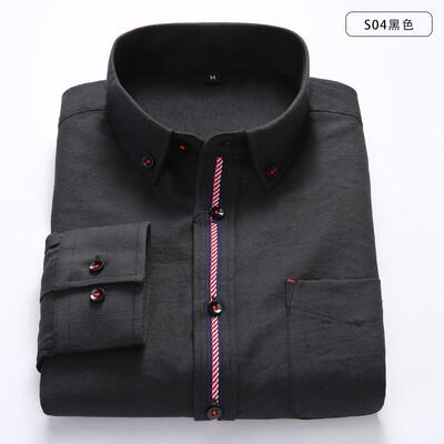 

Business Youth Men Long Sleeve Shirt Spring Silm Fit Oxford Textile Solid Color Stitching Fashion