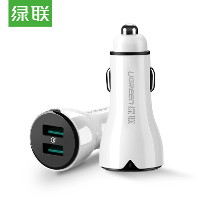 

Green car charger dual QC30 fast charge charging head cigarette lighter car charger one drag two USB plug for Huawei millet OPPO Andrews Apple phone tablet 407