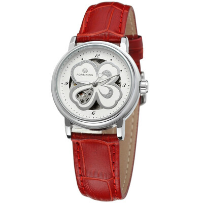 

Forsining Women Flower Watch Skeleton Analog Automatic Watch Leather Strap Fashion Mechanical Wristwatch