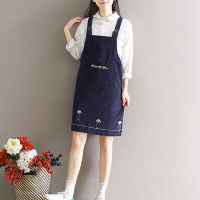 

City plus CITYPLUS 2017 autumn and winter new women's art corduroy embroidery strap skirt CWQZ178354 blue L