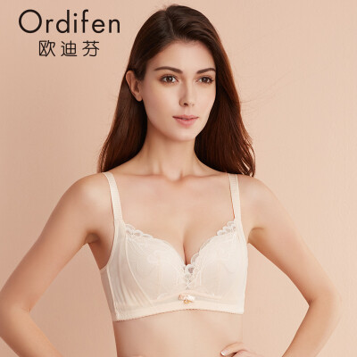 

Ou Difen no steel ring bra adjustable sexy gathered female comfortable underwear received a breast bra XB6519 champagne skin 3270B