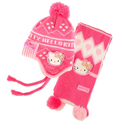 

HELLO KITTY Hello Kitty Cushion Two-Piece Women&39s Winter Set Hat Scarf Knitted Woolen Girl Fall Winter Warm SKCM00240 Rose