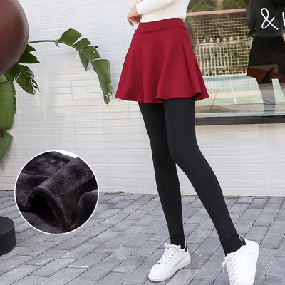 

Antarctic people nanjiren plus velvet padded one-piece pants fake two wild skirts warm Slim leggings women&39s fashion outside wear panty umbrella skirt wine red
