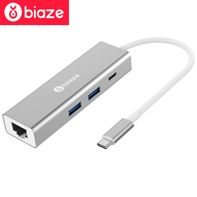 

BIAZE Type-C to USB Splitter + Gigabit Ethernet + PD Charger HUB Hub Apple Notebook Converter MacBook Pro Accessories ZH20-Metal Silver