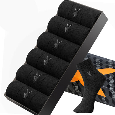 

Playboy cotton socks mens tube breathable casual short socks business mens socks 6 pairs gift box black 2 dark flower gray 2 Navy 2