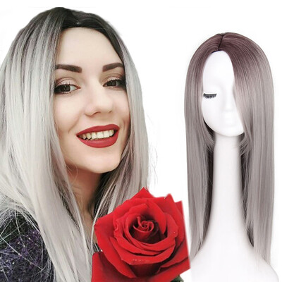 

Синтетический длинный прямой парик Cosplay Розовый Серебристый Серый 60см Парики Устойчивость к теплу