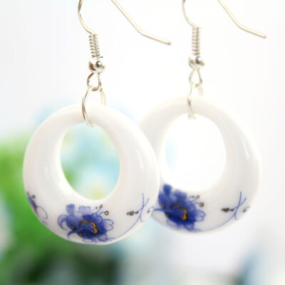 

romantic Blue&white porcelain earring Water drop noble elegant erarrings free shipping fashion flower accessories