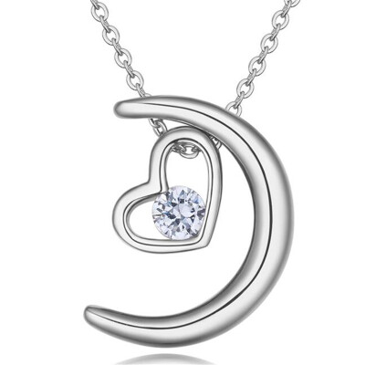 

Synthetic Cubic Zirconia Necklaces Heart&Arrows CZ Pendant Necklace Moon White Gold Color Fashion Jewelry 26146