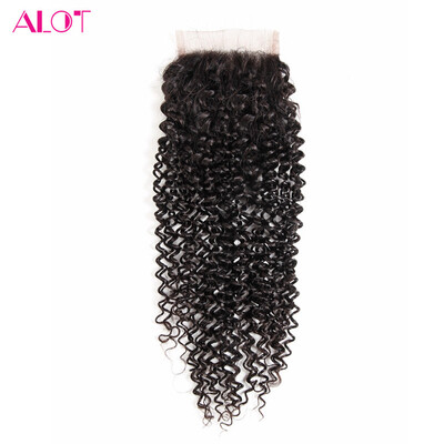 

Alot Hair Free Part Brazilian Kinky Curly Closure 130 Density Human Hair Extension Lace Closure Virgin Human Hair Closures Hand T