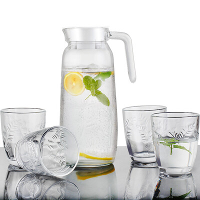 

【Jingdong Supermarket】 Aglaiya Aglaia heat-resistant glass cool water bottle bar pot drink fruit juice tea set five-piece home large-capacity water bottle 1150ml + cup 260ml * 4 gift box