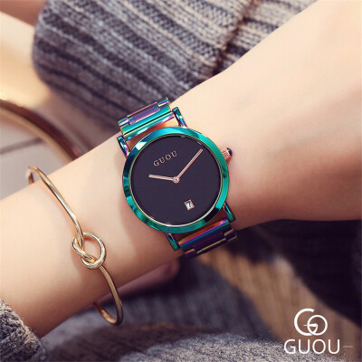 

GUOU Stainless Steel Wristwatch Women Datejust Quartz Watch Ladies Watches Female Clock