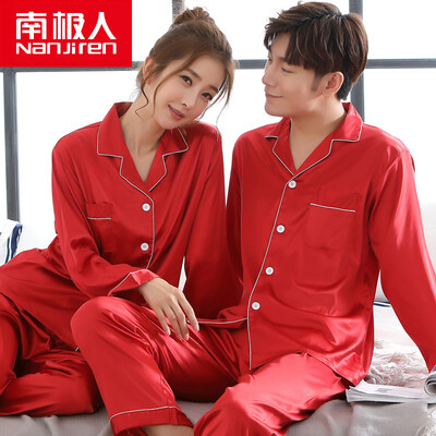 

Antarctic pajamas home service women spinning youth long sleeves pajamas women Korean couples pajamas men's home suits men red hongsang