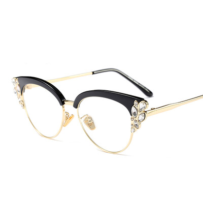 

Peekaboo rhinestone cat eye glasses frames for women brand designers 2018 luxury sexy eyeglasses cat eye black