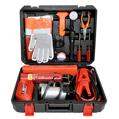 

Libo car emergency rescue large toolbox 18 sets inflatable pump fire extinguisher tripod reflective clothing ride line safety hammer large toolbox