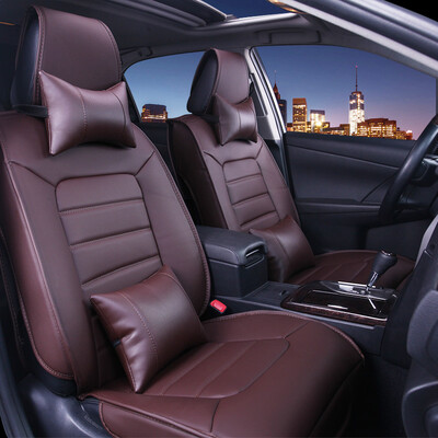 

Antarctic nanJiren leather car seat four seasons universal car seat cover five four seasons universal cushion with headrest lumbar pillow luxury suit brown