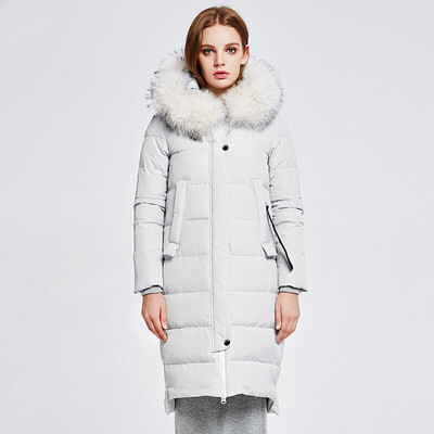 

Snowflake winter fashion down jacket ladies long hair collar loose jacket X1601756 gray bean green 4143 180
